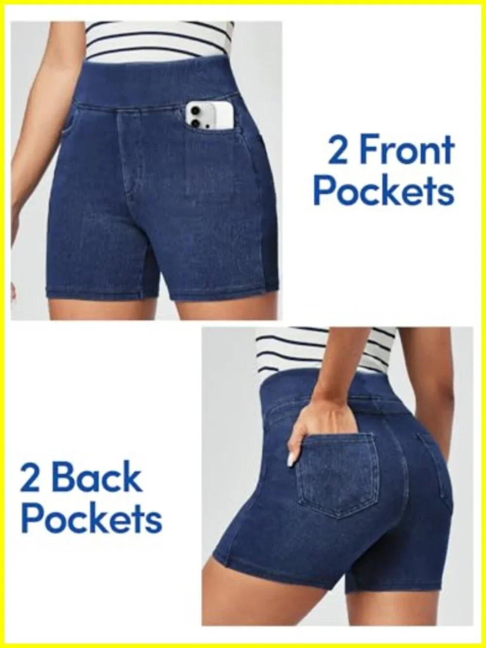 Stretchy Denim Shorts High Waisted Pull On Jorts 4 Pockets